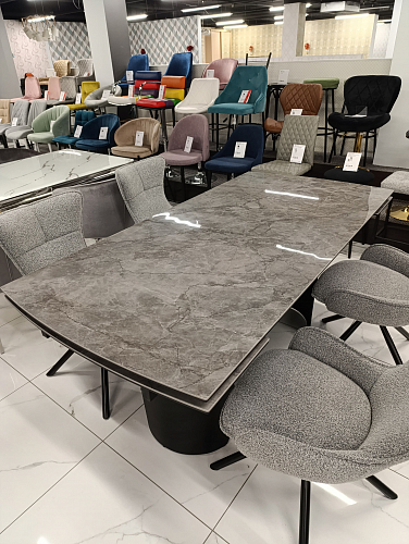 Керамический стол Готланд 180(240)x90 statuario titan gloss / белый из шоурума 1